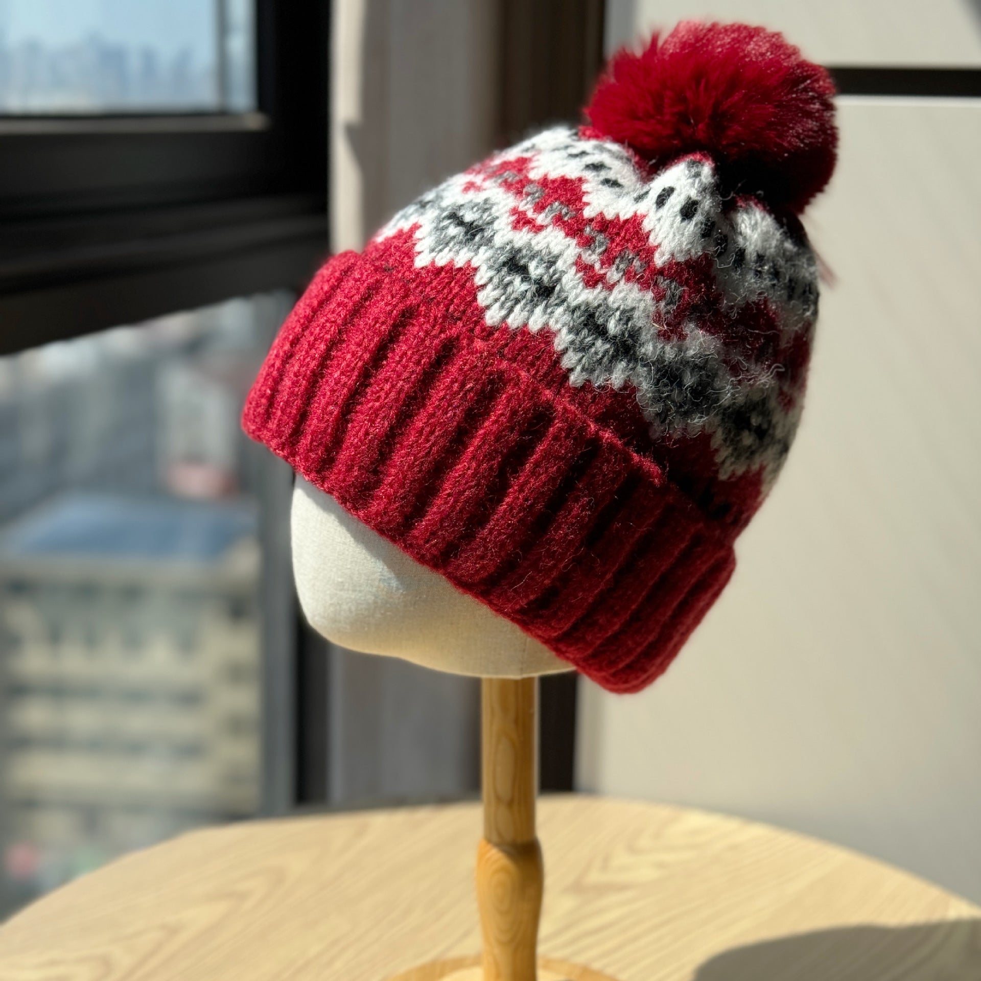 Wholesale Christmas wool hat for women,  warm and cute winter pom-pom ear flap hat